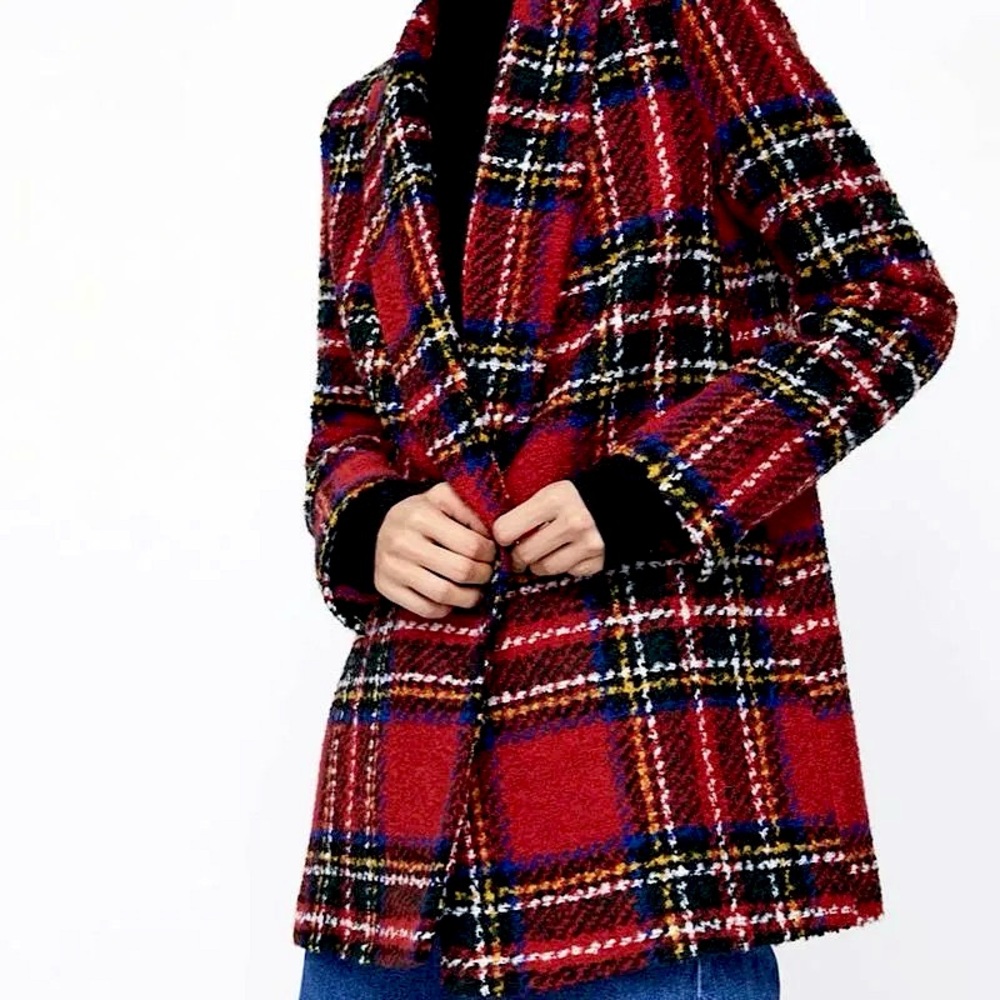 Zara Vibrant Blazer Red Plaid Patterned
